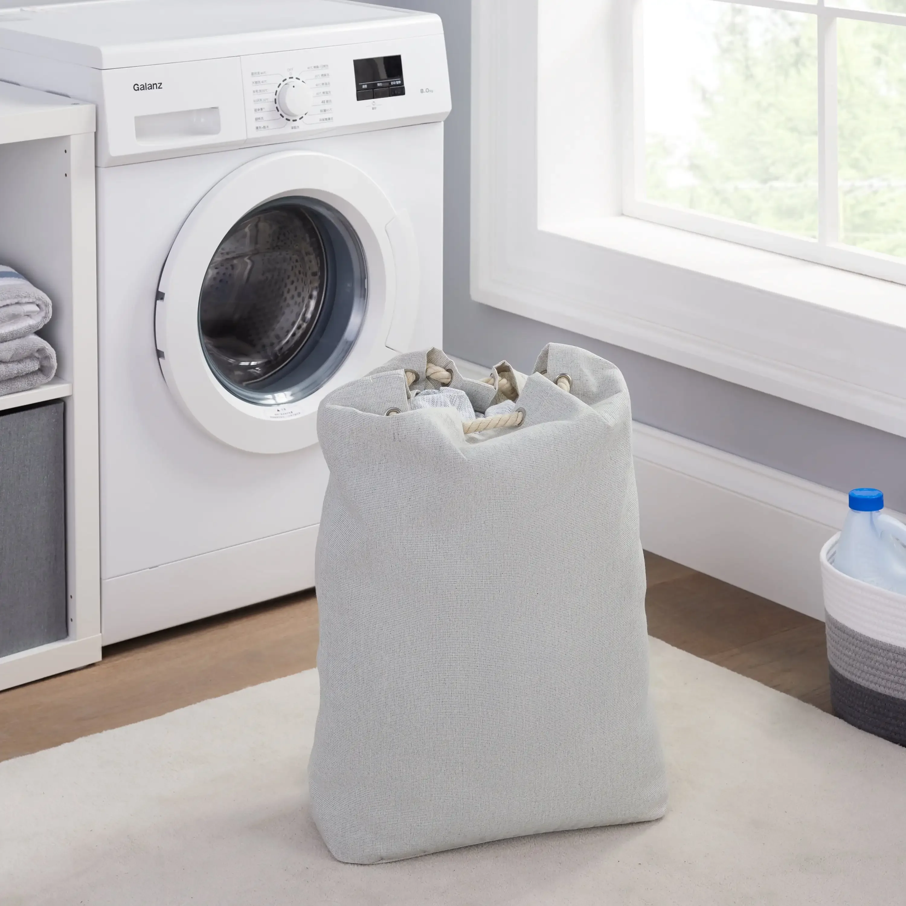 حقيبة غسيل للكبار من قماش البوليستر والقطن، رمادي، 15 بوصة عرض × 7 بوصة عمق × 24.5 بوصة ارتفاع