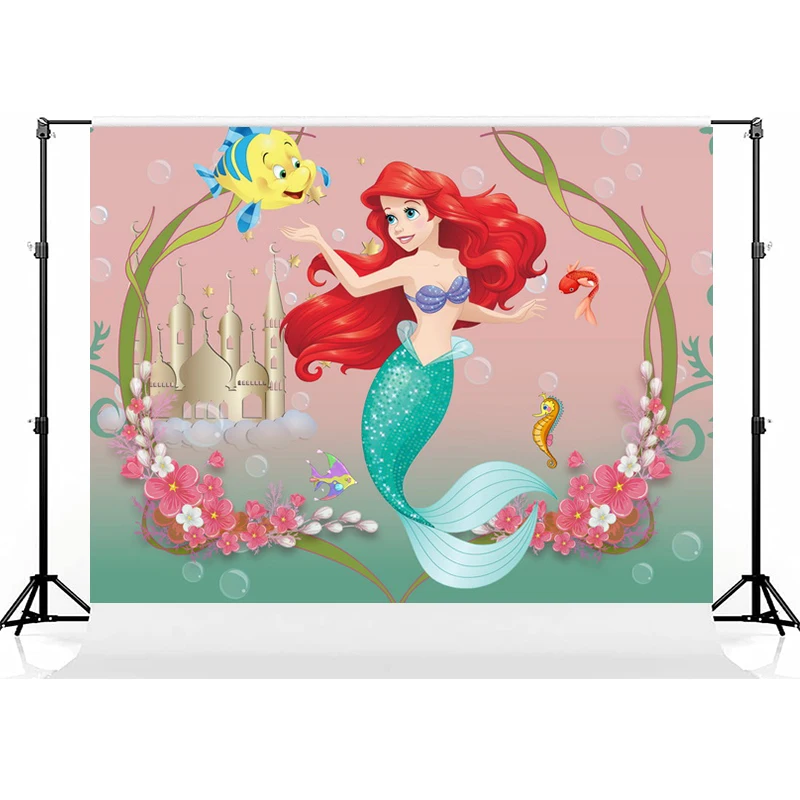 Disney Princess Mermaid Theme Photography Background Decoration Under the Sea Children Girl Birthday Party Favor Backdrop Supply