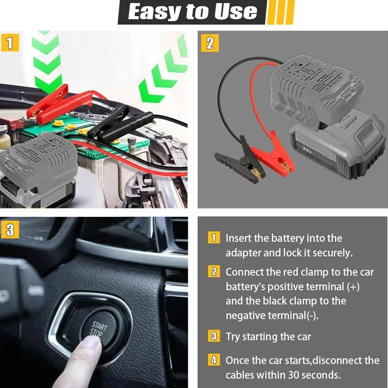 11AWGJumper Cables Car Accessories Replacement ForDewalt/Makita/Milwaukee/Einhell 18VBattery Jump Starting Adapter Auto Booster