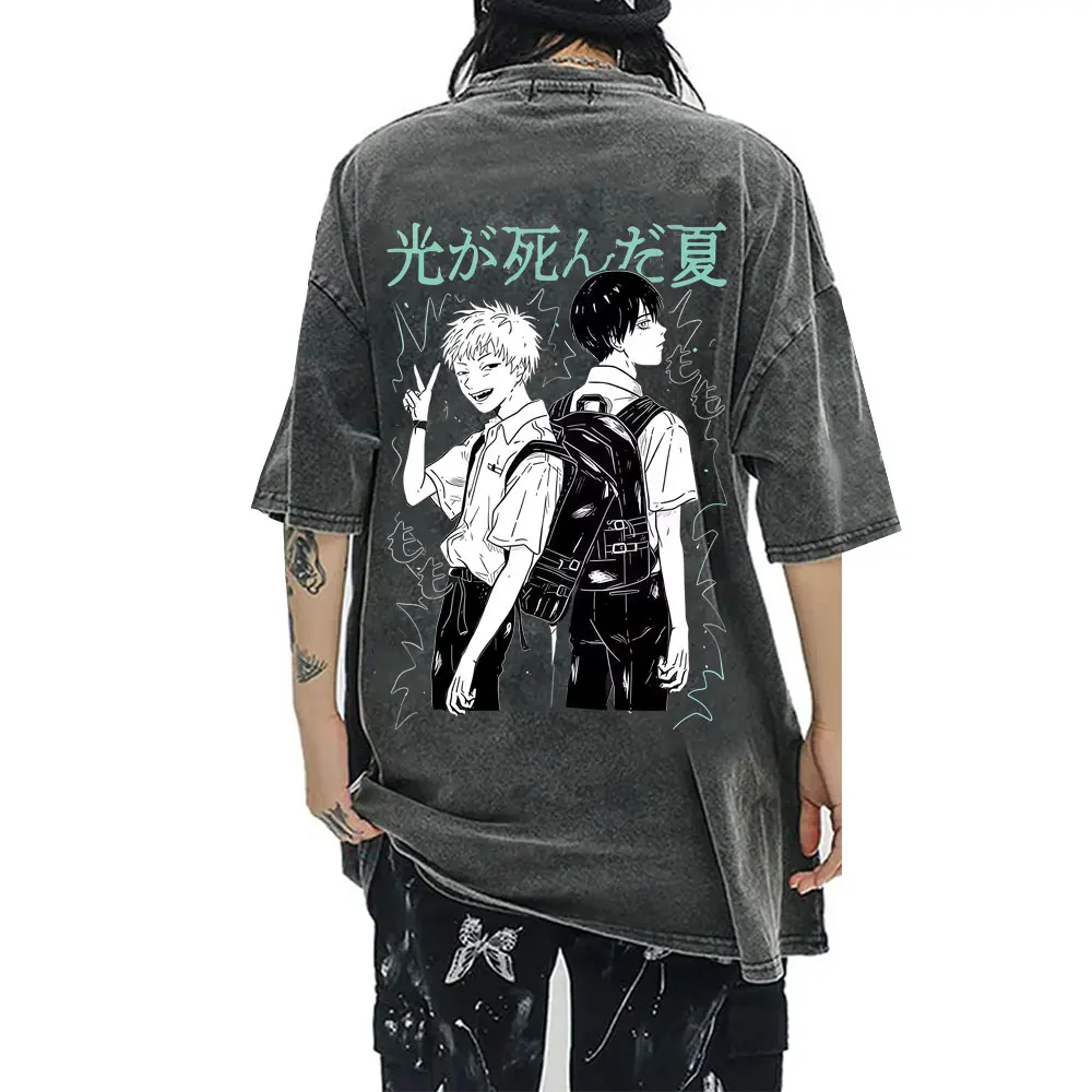 

Anime The Summer Hikaru Died Vintage Washed T-shirt Men Women Clothing Cartoon Manga T Shirts Male Casual Oversized Tshirt Tops