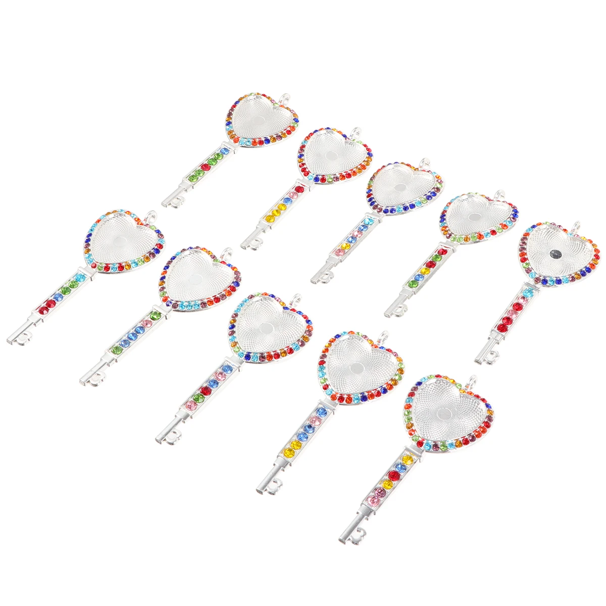 

10 Pcs Key Colored Diamond Pendant Necklace Pendants for Jewelry Making Tray Diy Alloy