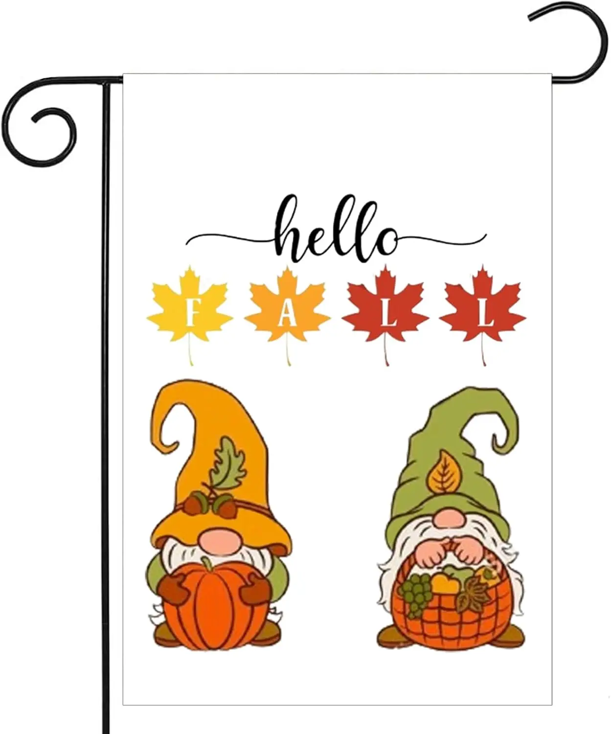 Fall Garden Flag 12x18 Inch Double Sided Hello Fall Yard Decorations Flag Outdoor Autumn Gnomes Maple Leaves White Garden Flags