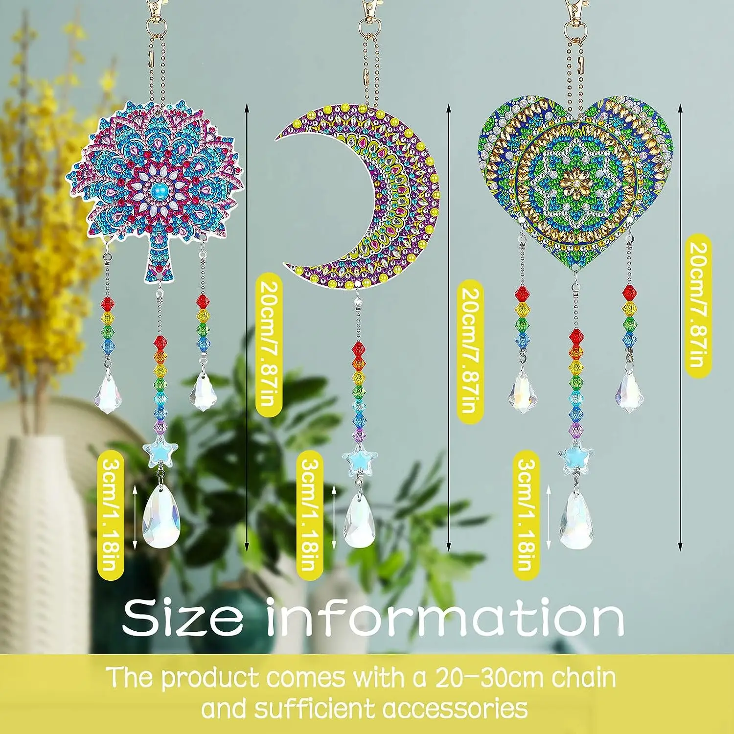 Diamond Painting Suncatcher Wind Chime Moon Heart Mandala Paint by Number Hanging Ornament for Home Garden Adults Kids Gifts Sup