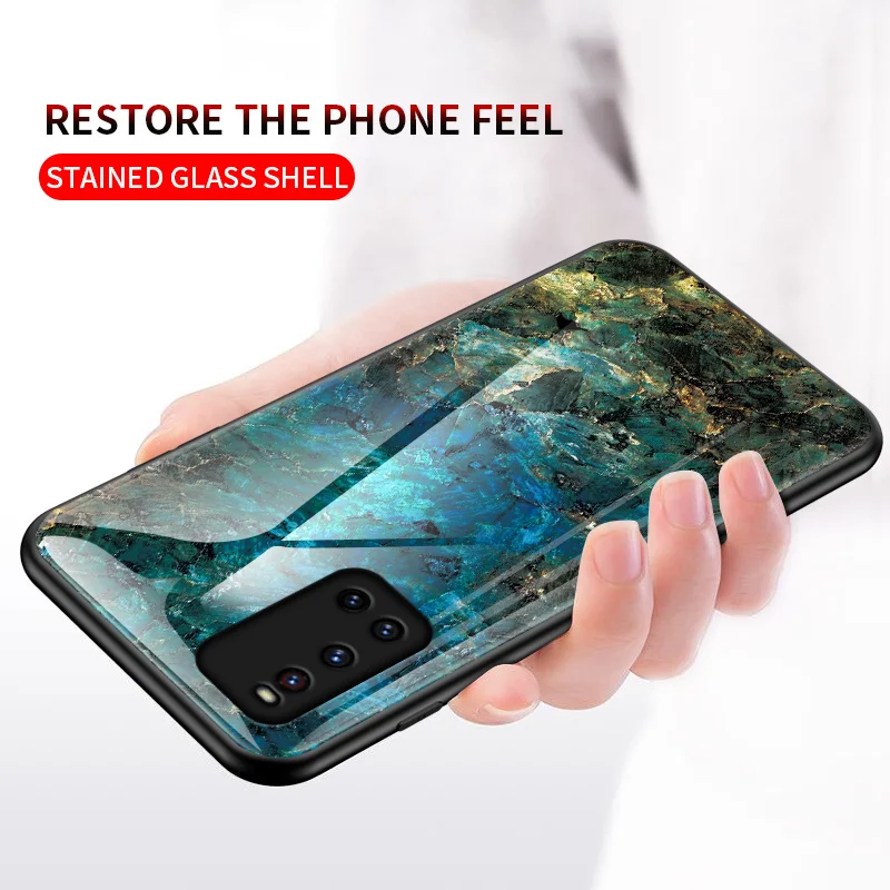 For Vivo V19 VivoV19 Case Shockproof Marble Grain Tempered Glass Hard Cover Back Phone Case Silicone Bumper for Vivo V19 VivoV19