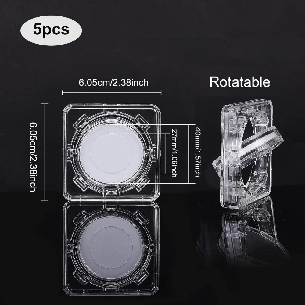 5 Pcs Acrylic Square Coin Display Stand 2.4x2.4inch Square Coin Stands with 1 & 1.57 inch Diameter Round Rotatable Foam Lining