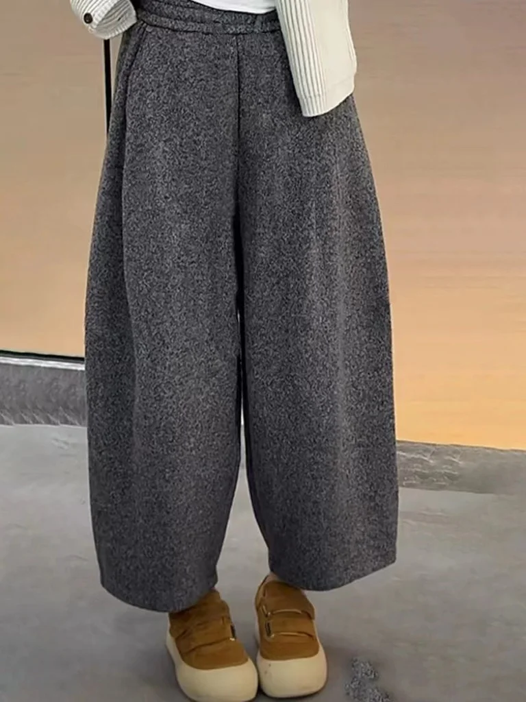 High Waist Slimming Straight Leg Pants Women's Loose Casual Versatile Wide Leg Woolen Drape Autumn Winter New Arrival