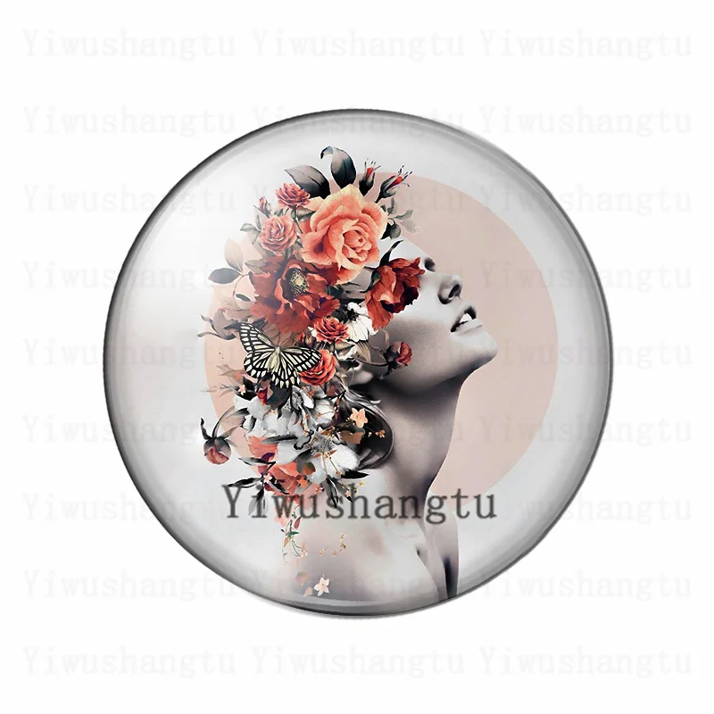 Beauty girl face flower in head likable lovely garland 12mm/20mm/25mm/30mm photo glass cabochon demo flat back Making findings