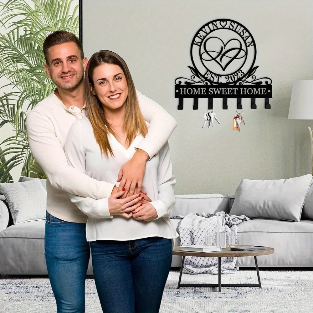 حامل مفاتيح معدني مخصص بطابع إنفينيتي | رف اسم شخصي مثبت على الحائط، خطافات مصنوعة يدويًا، هدية الهالوين وعيد الميلاد، ص الزفاف