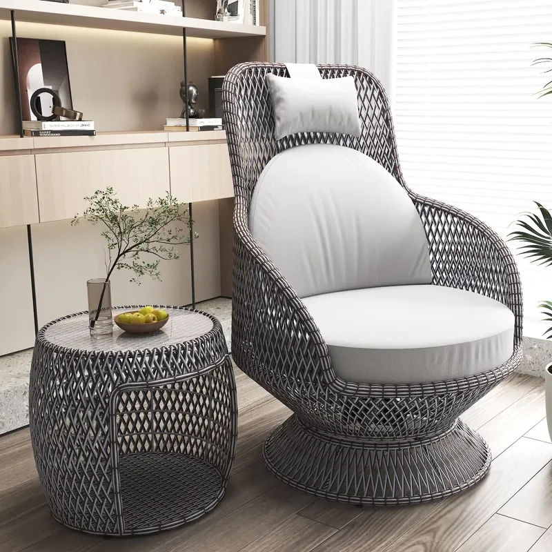 Outdoor Rattan Rotatable Sofa Home Garden Fabric Lazy Sofa Rotating Balcony Rest Single Seat