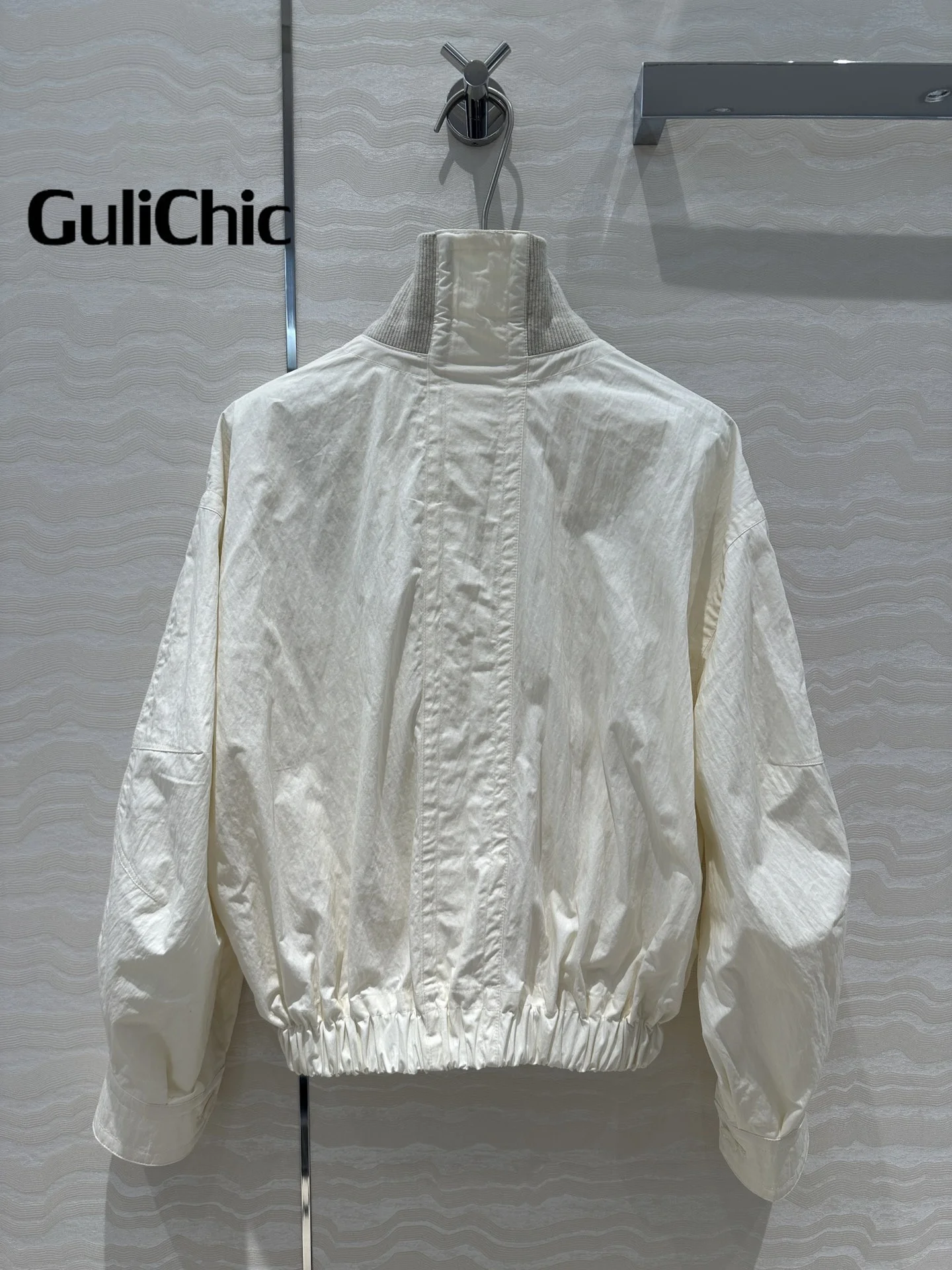 7.25 GuliChic Two-piece Jacket Vintage Ribbed Collar Spliced Fake Two Pieces Design Casual Fashion 2024 Fall New Outwear Women