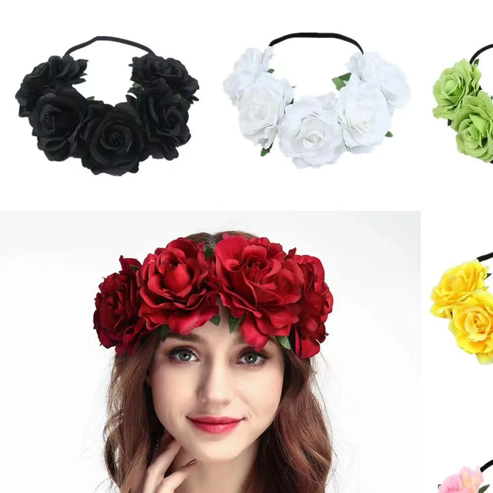 Rose Headband Cross-border explosive Bohemian Christmas Holiday party headband Elastic flower headband