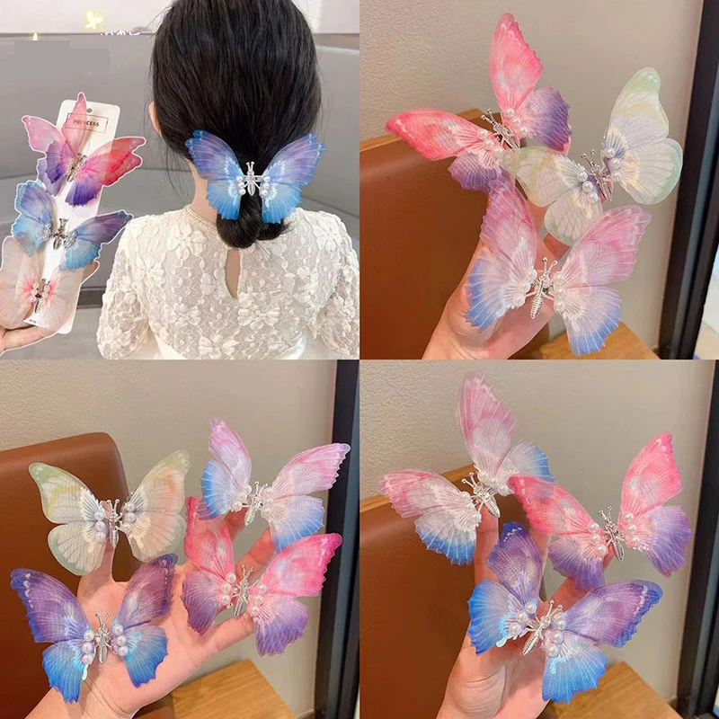 Colorful Glitter Big Butterfly Hair Clip Beautiful Moving Wings Pearl Hairpin For Girls Kids Hairgrip Barrette Hair Accessories