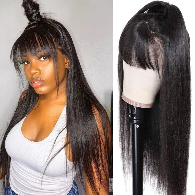 360 Straight Lace Front Wigs Human Hair With Bang Fringe HD Transparant Full Lace Frontal Human Hair Wig Glueless Brazilian Wig