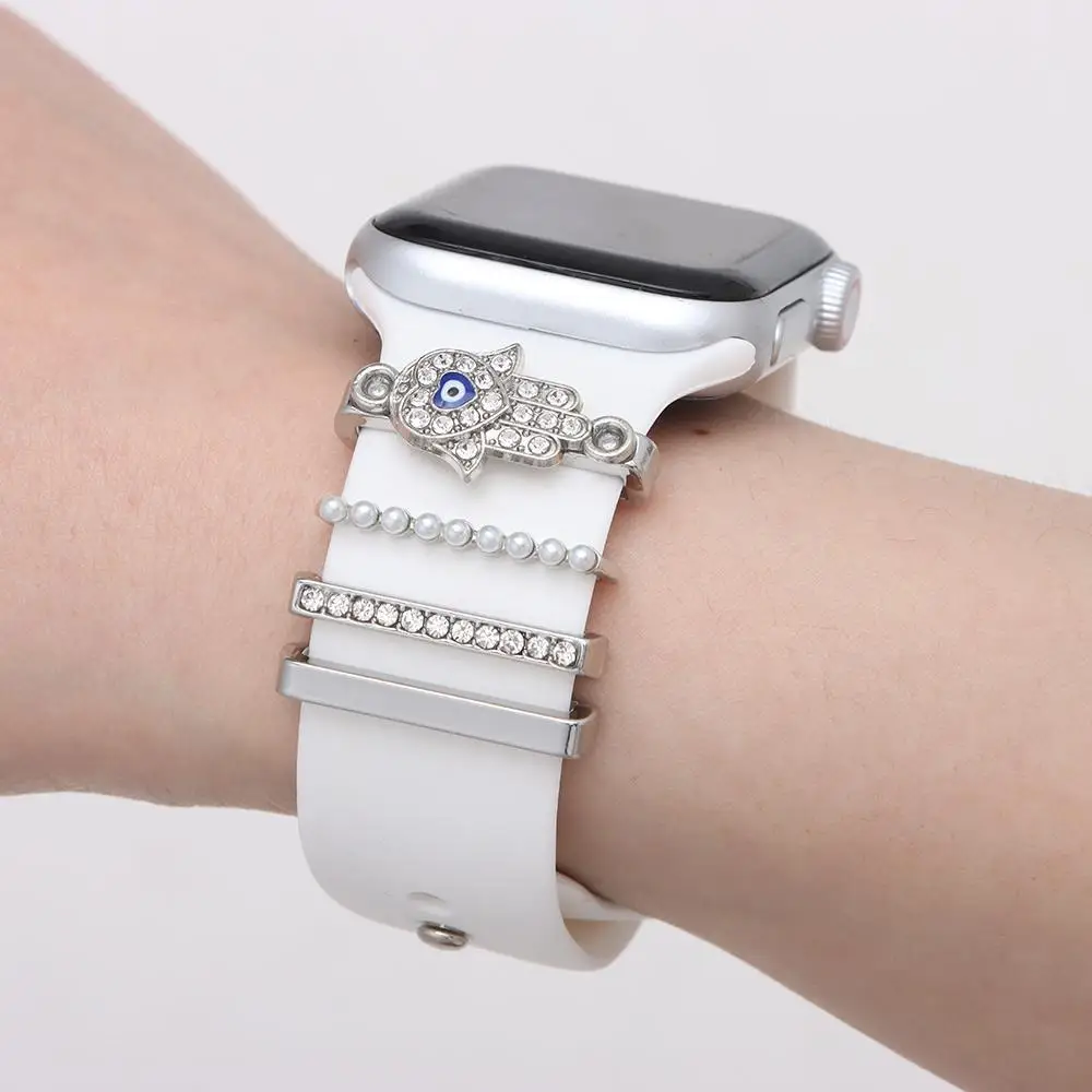 For Apple Watch Band Diamond Love Ornament Metal Charms Decorative Ring Creative Brooch Smart Watch Silicone Strap Bracelet