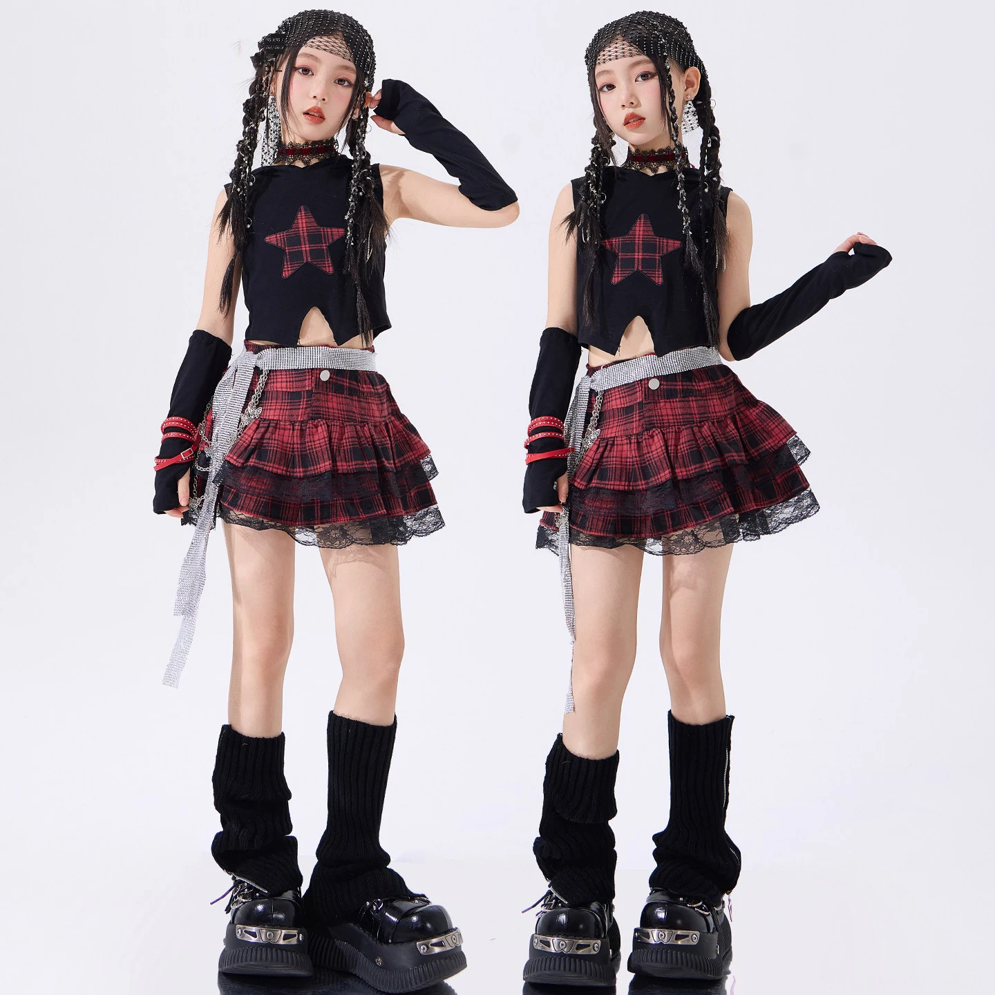 traje-de-baile-de-jazz-para-ninas-trajes-de-actuacion-de-porristas-camisetas-negras-falda-a-cuadros-roja-ropa-de-baile-y2k-kpop-para-ninos-bl19085