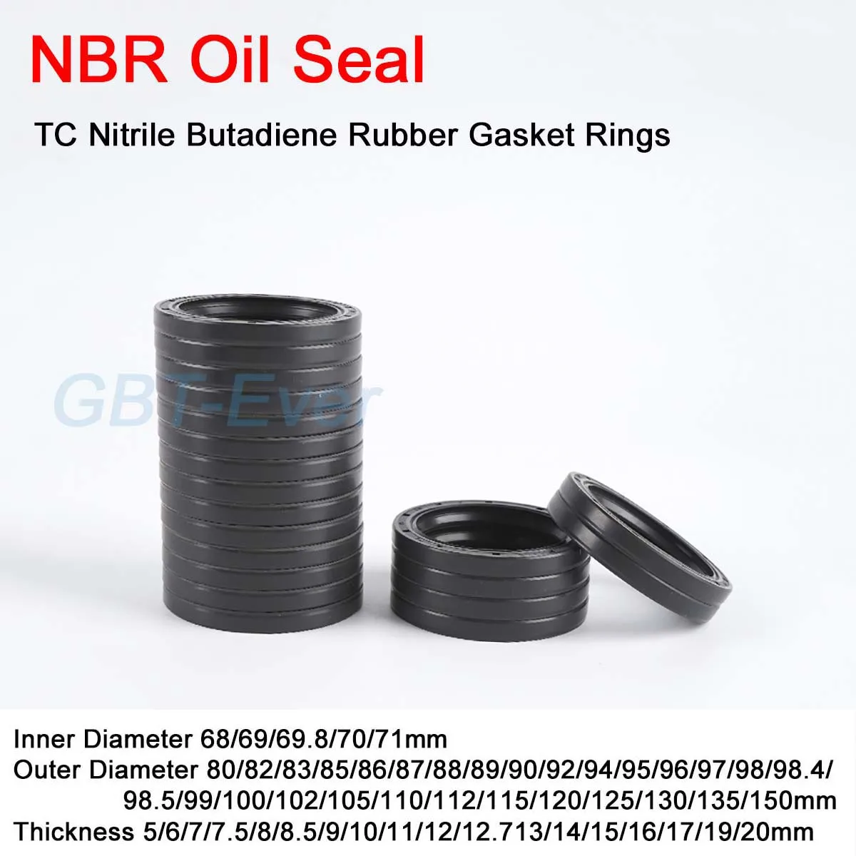 NBR Framework Oil Seal ID 68/69/69.8/70/71mm OD 80-150mm TC Nitrile Butadiene Rubber Gasket Rings Cover Double Lip with Spring