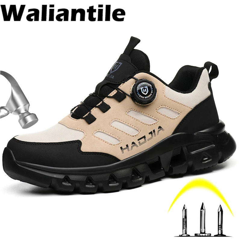

Waliantile New Men Safety Shoes For Lace Free Construction Work Boots Puncture Proof Steel Toe Indestructible Safety Sneakers