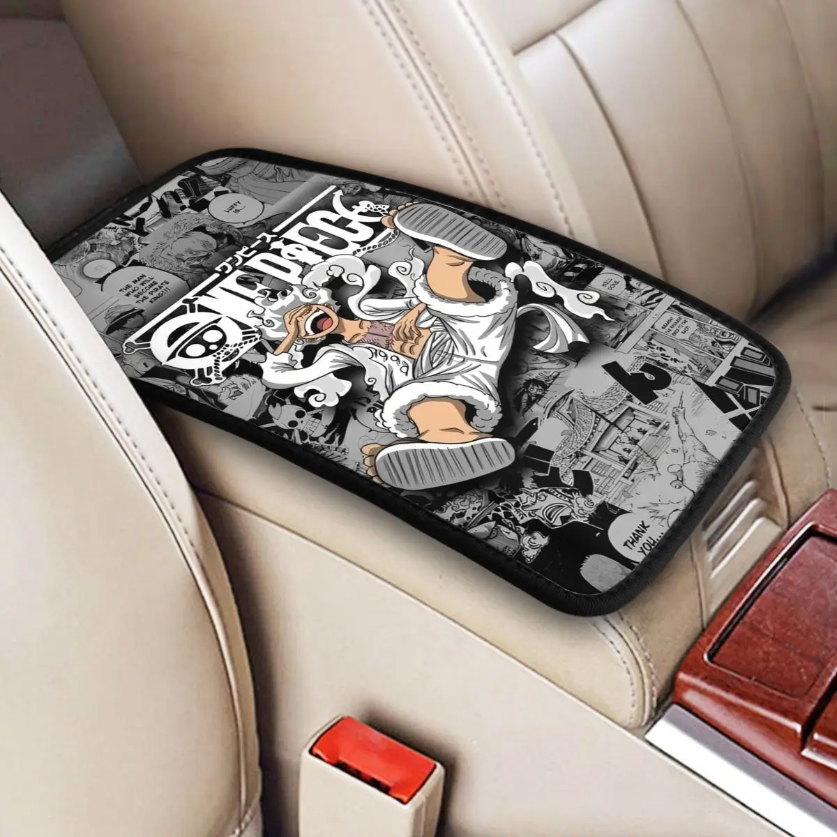 Monkey D. Luffy Anime One Piece Center Console Cover Pad for Cars Car Decor Accessories Non-slip Armrest Cover Mat Four Seasons