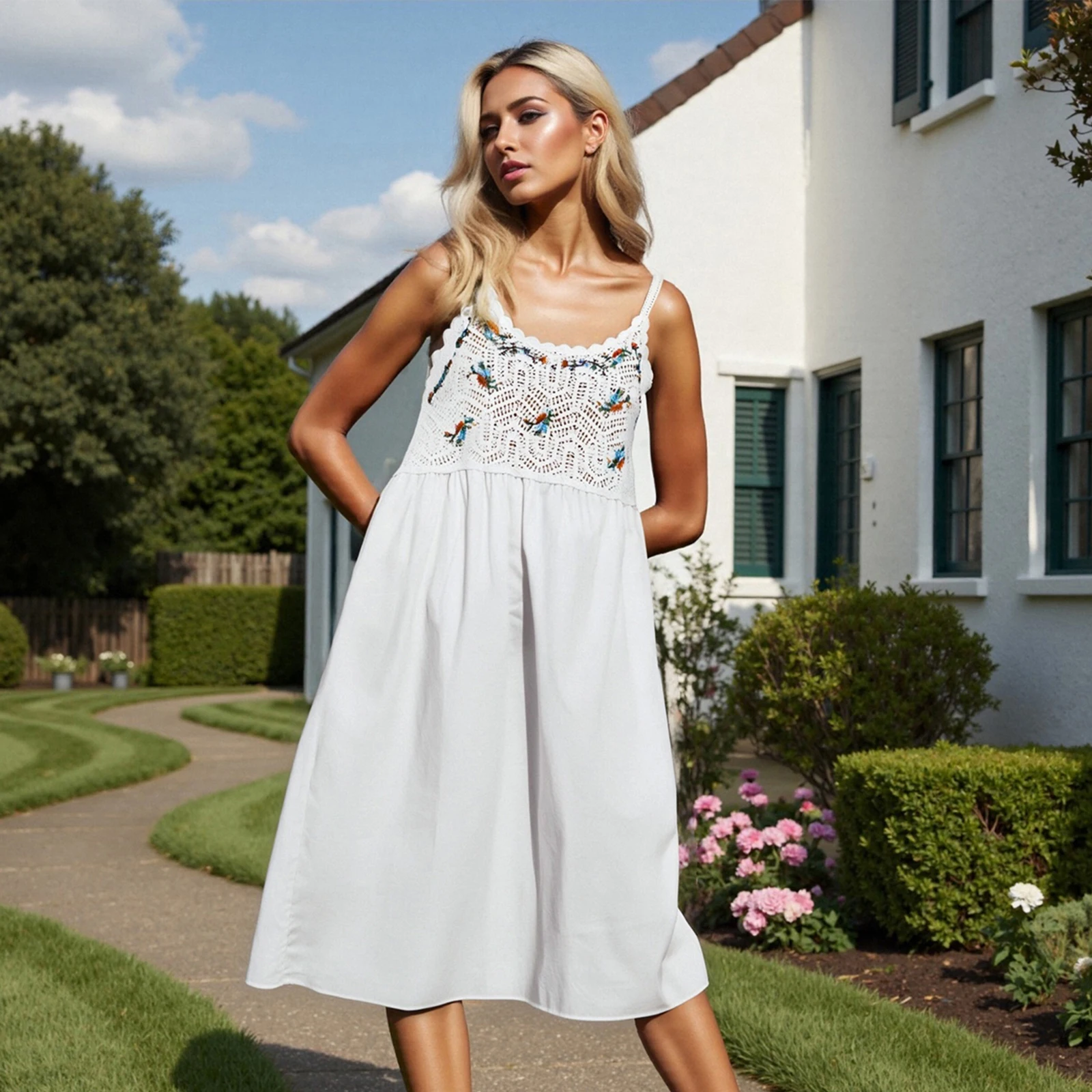 2025 Fashion Women's Summer Beach Cami Dress Female Sexy Sleeveless Open Back Boho Floral Embroidery Short Dresses