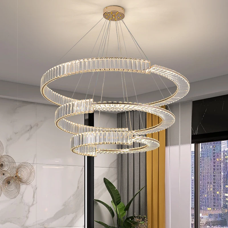 Modern Led Gold Rings Ceiling Chandeliers K9 Crystal Pendant Lights Home Decor Hanging Lamps for Living Room Bedroom Droplight