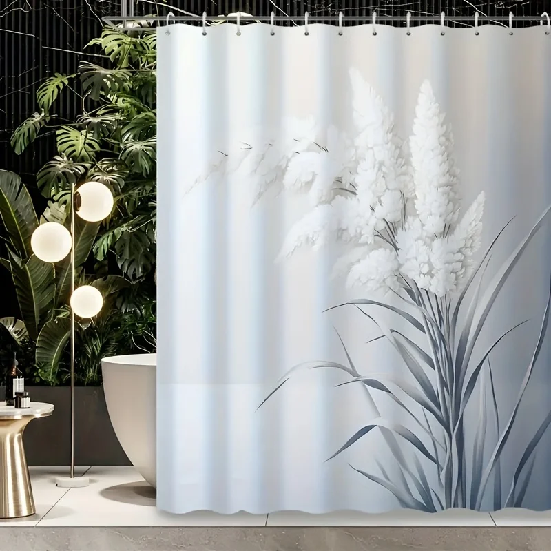 1pc Modern Fashion Easy Wild Reed Plant Pattern Print Design Shower Curtain, Suitable for Bathroom Decoration, Toilet Shower Cur