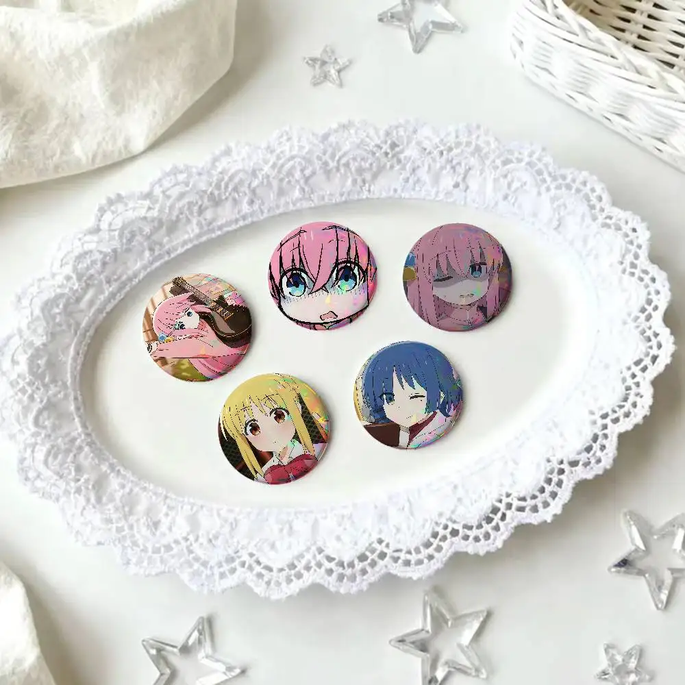 Anime Bocchi The Rock For Badge Personalized Custom Laser Reflective Badge Hologram Metal Enamel Pin Brooch Souvenir Gift