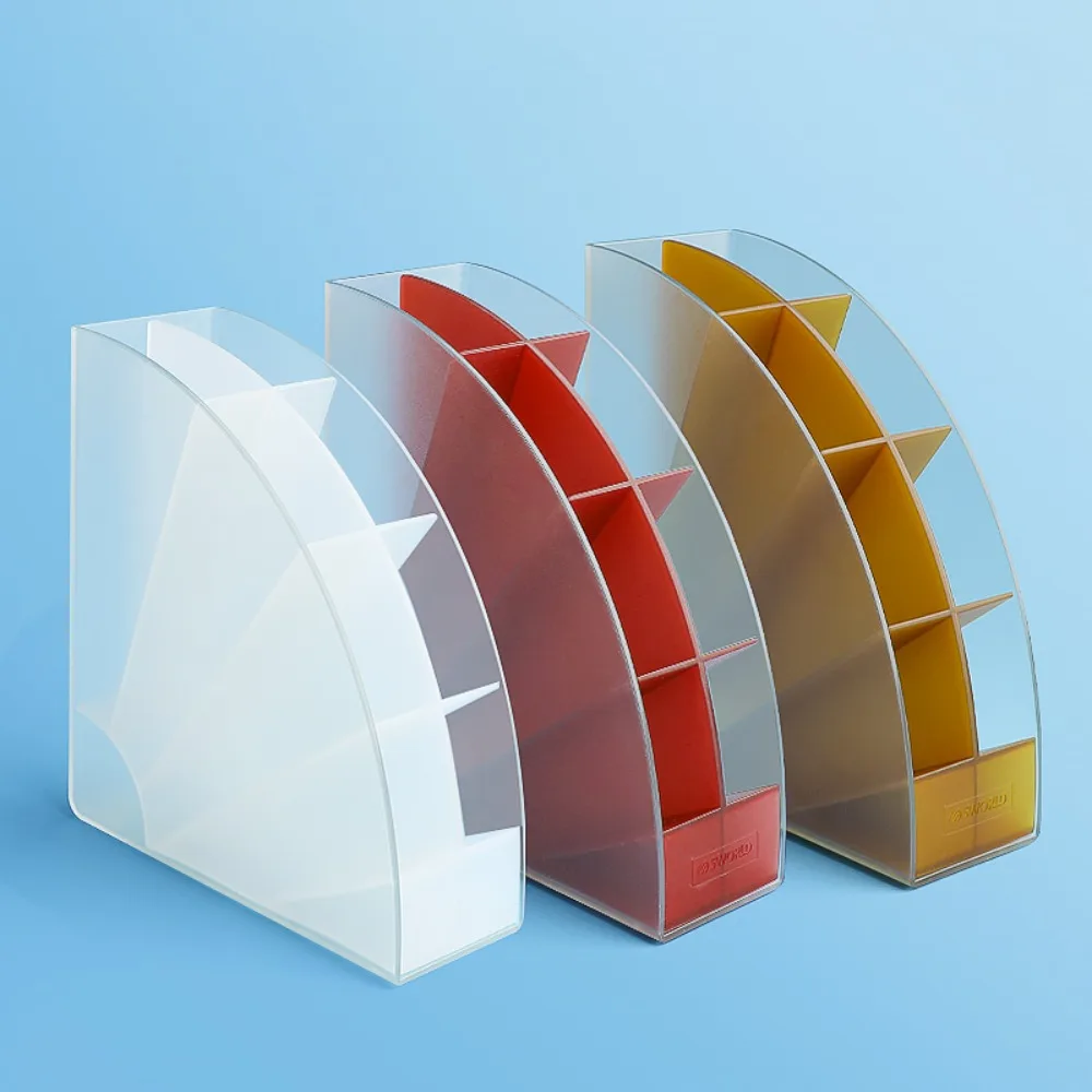 Slant Insertion 8 Grid Pen Storage Box Sector Large Capacity 8 Grid Pen Holder Multi-function Space Saving Stationery Organizer