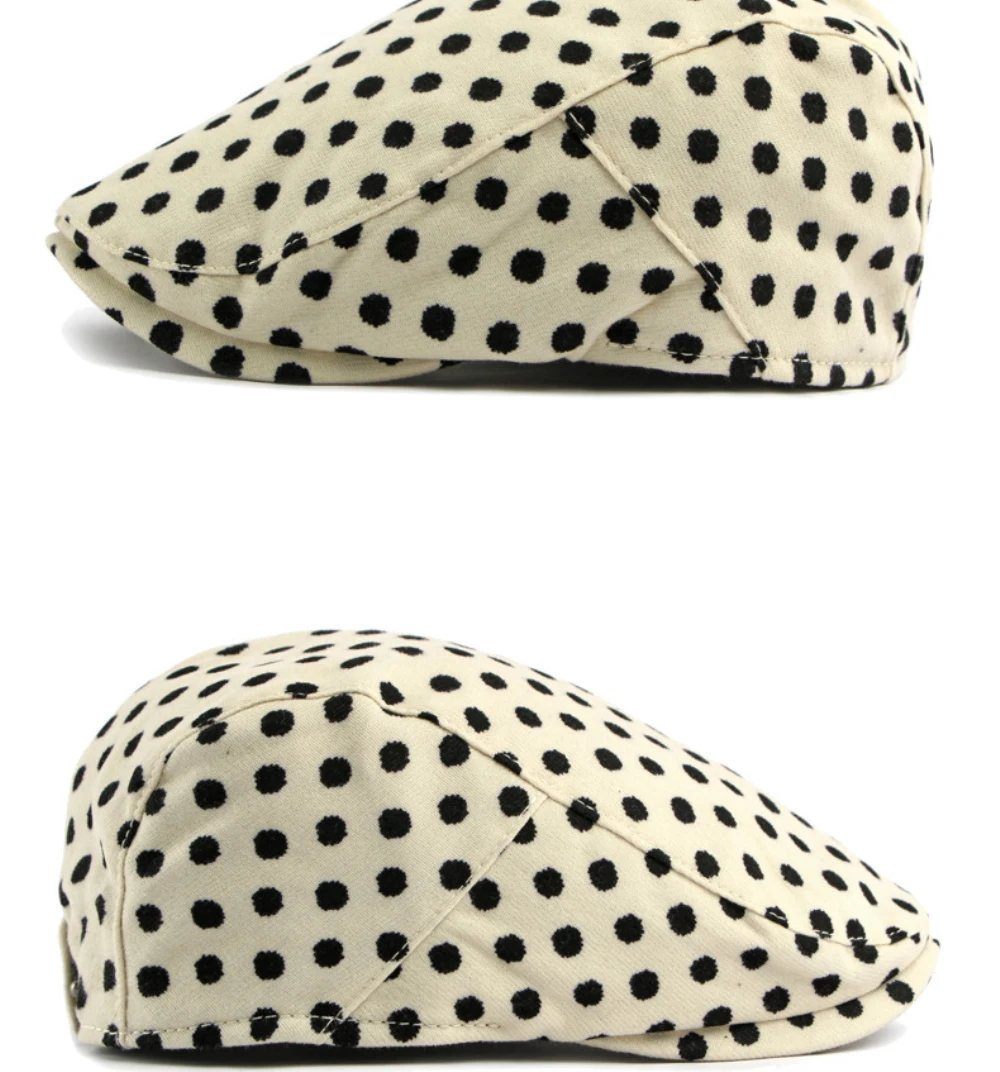 HT5103 Herren- und Damen-Baskenmützen, Vintage Künstler-Mütze, Unisex Gepunktete Ivy-Flatcap, Neue Frühling-Herbst Verstellbare Baskenmütze – Detail 10