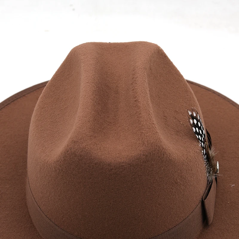 Khaki Wool Women Fedora Hat wide brim hats Elegant Lady Gangster Trilby Felt Homburg Church Jazz Hat Men cowboy hats