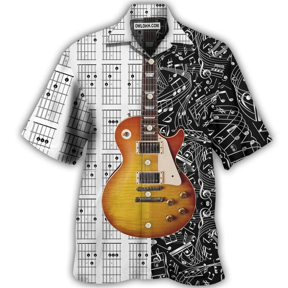 3D Music Guitar Cool high Street men's Hawaiian shirt Cuban collar shirt men's, summer designer fashion short sleeve top 2023