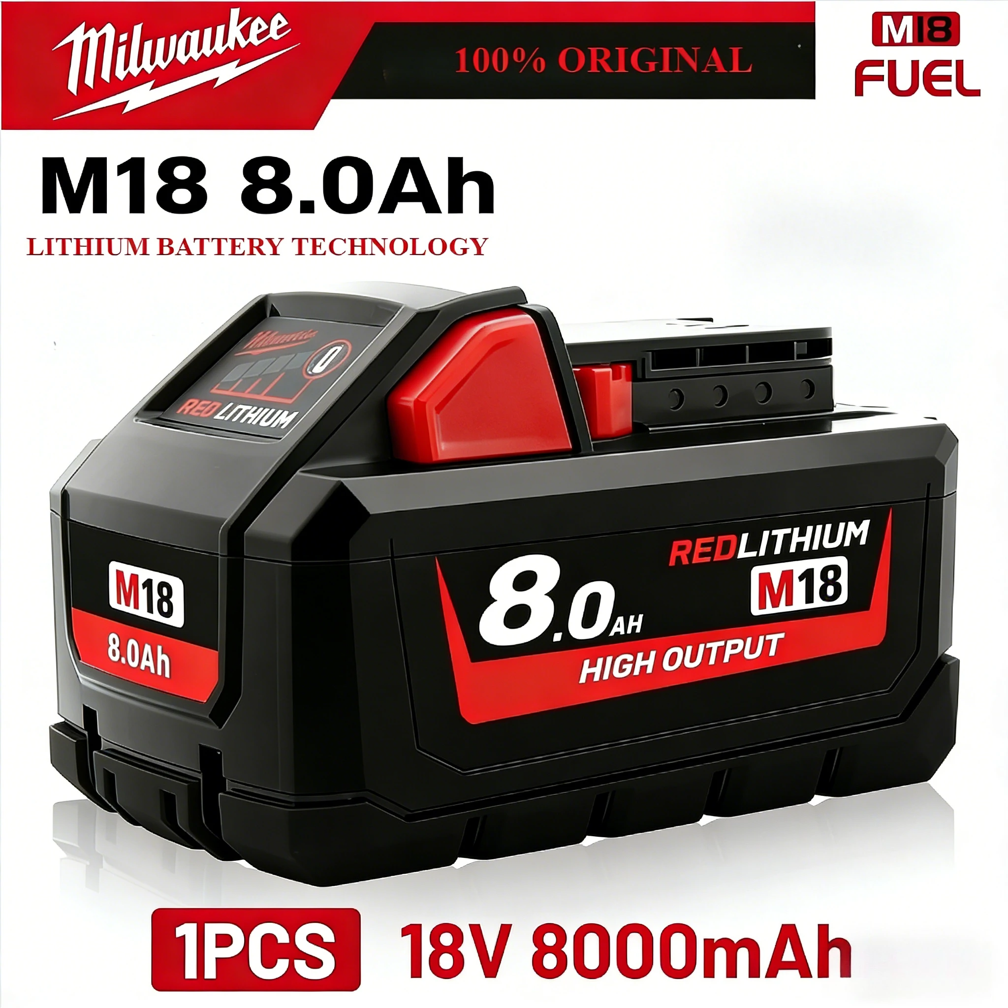 100% Original Milwaukee M18 18V Lithium Battery M18B6 XC 48-11-1815 48-11-1850 2604-20 Rechargeable Tool Battery