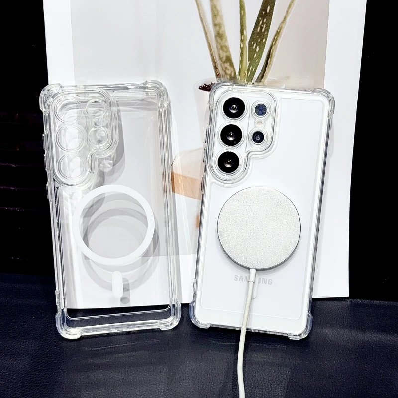 Funda magnética Magsafe antigolpes HD transparente para Samsung S26 S24 S23 S22 S21 S20 S25 Note 10 20 Ultra Plus FE 2