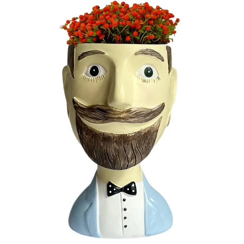 Bearded Man Ceramics Flower Pot Funny Portrait Vase Madam Handicrafts Head Vase Handmade Woman Face Planter Flower Arrangement