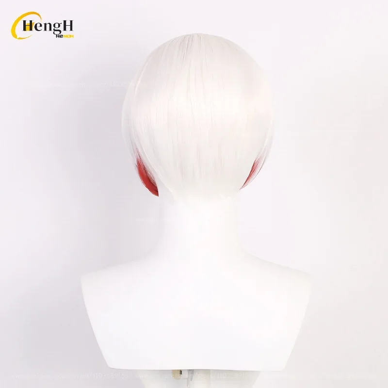 Anime Tetcho Suehiro sintetis uniseks 30cm Wig Cosplay gradien merah putih dengan anting Wig pesta rambut tahan panas + topi Wig