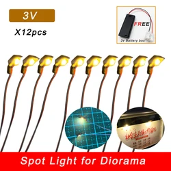 3v led spotlight modelo 1:87 ho escala diorama outdoor lâmpada diy modelo fazendo para arquitetura edifício layout 12 pçs/lote