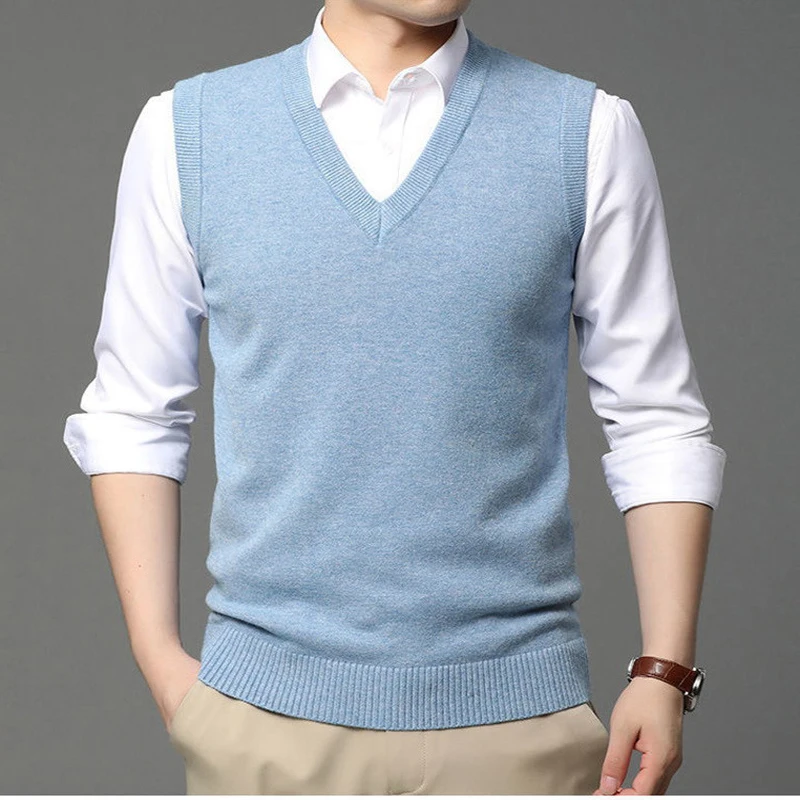 Men's Soft Cashmere Blend Knit Sweaters Vest Business Leisure V-neck Vest Pullover Spring Autumn Loose Woollen Tops