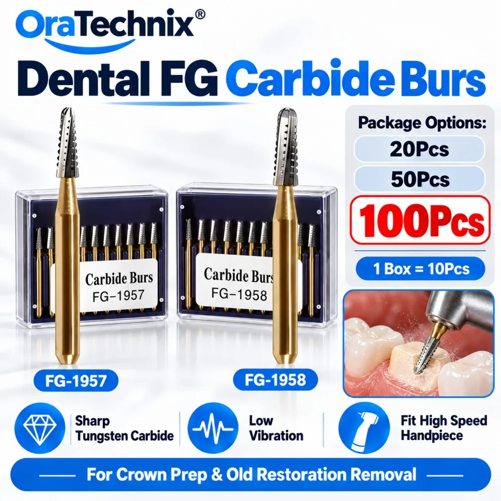 Dental FG Carbide Burs Tungsten Steel Carbide Bur High Speed Handpiece Bur for Crown Prep Old Crown Removal & Endo Access