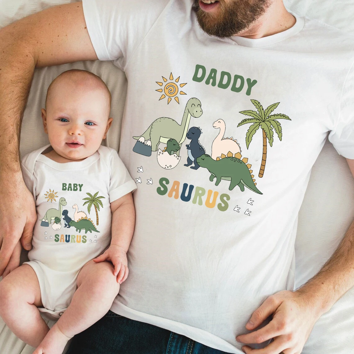 Cartoon Dinosaur Print Family Matching Outfits Tops Boy Birthday Party Family Look T-shirt Dad Mom Bro Sis Tee Shirt Baby Romper