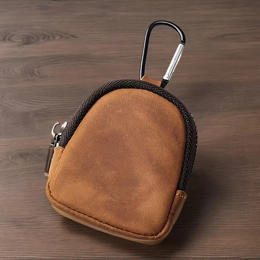 Porte-monnaie en cuir véritable décontracté Mini avec fermeture éclair Portefeuille zéro Petite pochette à fermeture éclair pour pièces de monnaie Écouteurs Accessoires