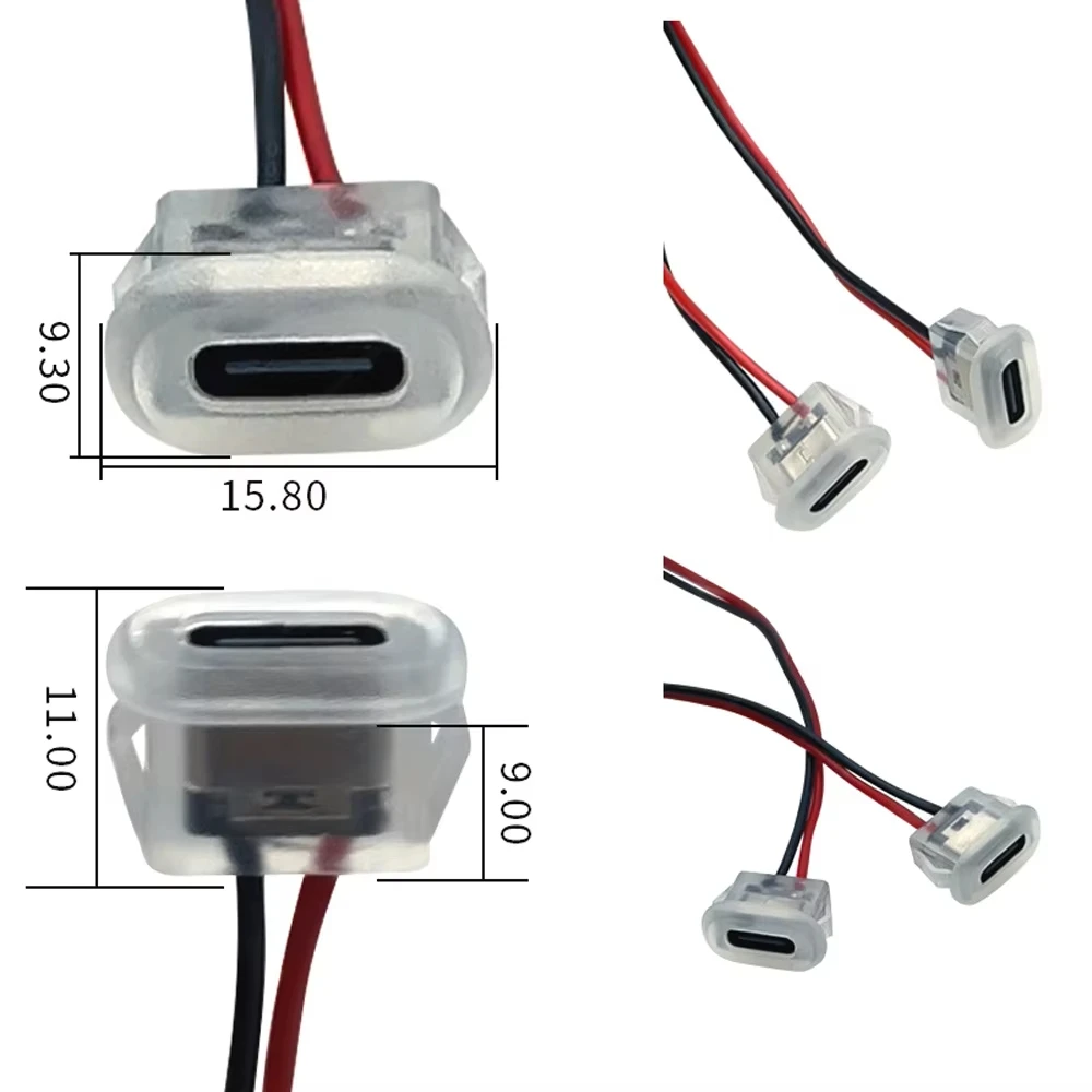 Wasserdichter USB-C-Buchsenstecker, Typ-C-Female-Connector, 2-poliger Schnellladeanschluss 3A, Stromverlängerungskabel, Crimp-Direktmontage, geeignet für Smartphones, Tablets, elektronische Geräte und industrielle Anwe – Detail 11