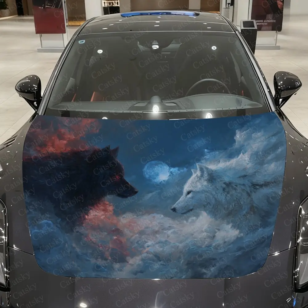 

Two Wolves With Red Eyes Car Vinyl Film, PVC Waterproof Car Hood Sticker, Self-adhesive Scratch Resistant Sticker, Suitable For