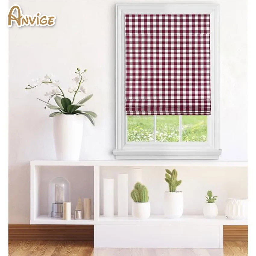 

Modern Plaid Flat Roman Shades Customized Roman Blinds Window Curtains With Installation Included