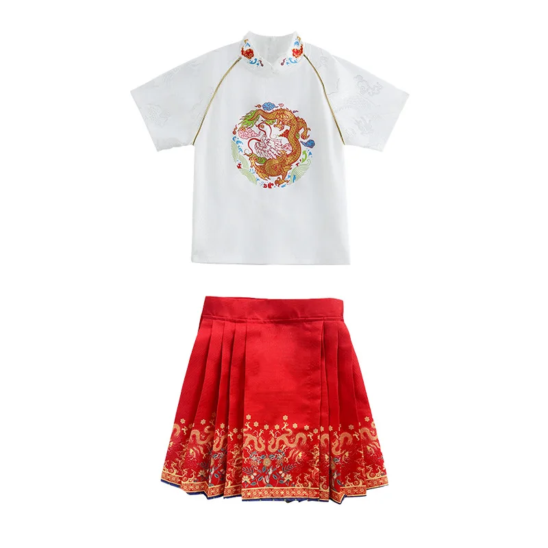 Coro infantil Hanfu Performance Roupas, Meninos e Meninas Roupas de Palco, Meninas Vestido de Cara de Cavalo, Conjunto Parent Child