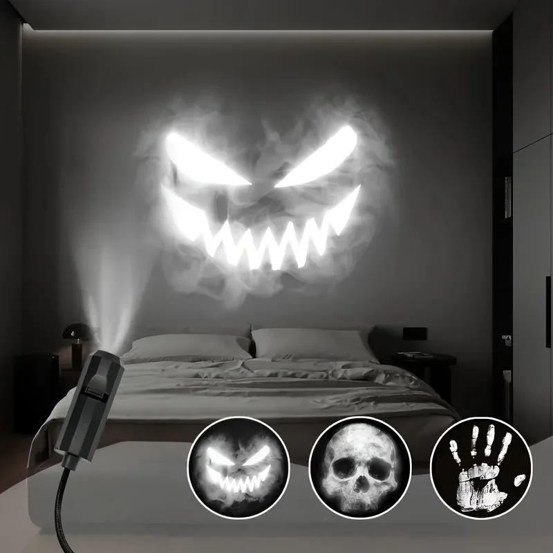 USB - Powered Halloween Projector Light, Projects 3 Spooky Patterns: Monster Face, Skull, Handprint