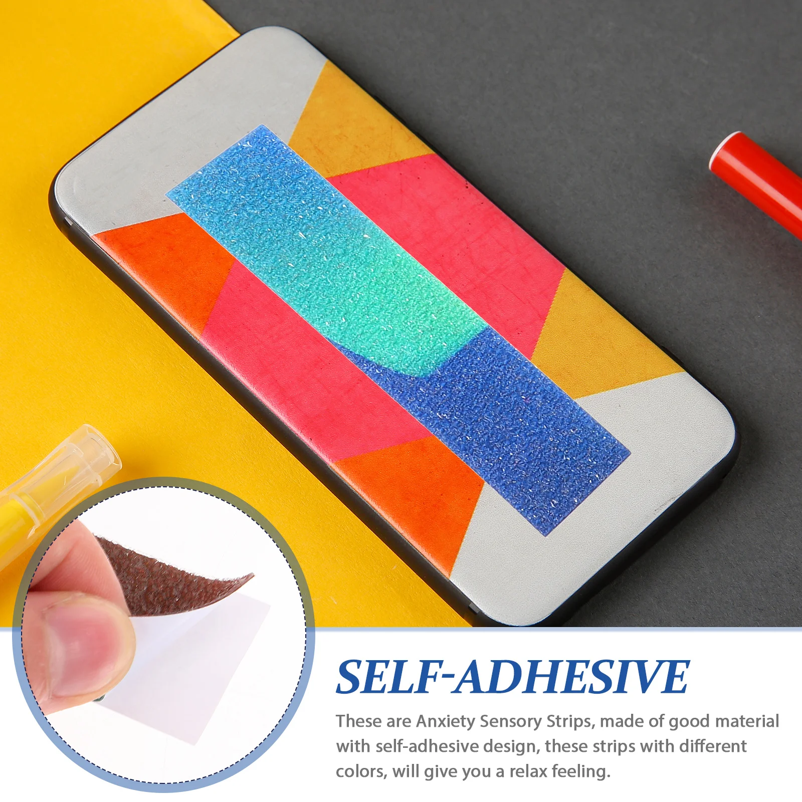 

6Pcs Adhesive Sensory Strips Colored Rough Texture Stickers for Reduction Desk Phone Back Use