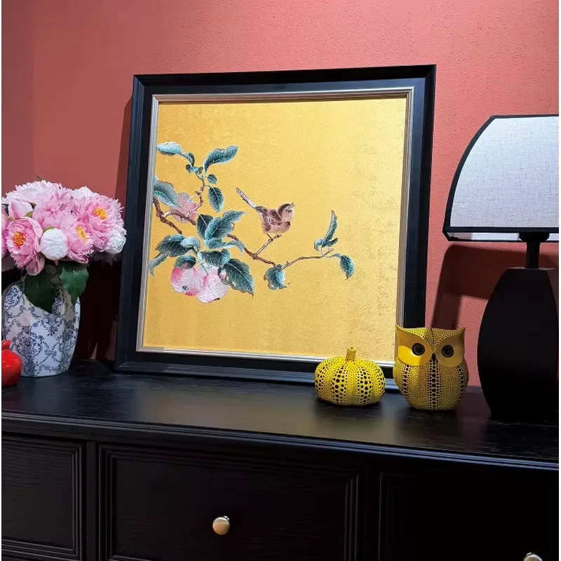 SUNGPU Handmade Chinese Bird Fruit Embroidery Wall Art Framed Flower Pattern Home Decor for Living Room Bedroom Wholesale