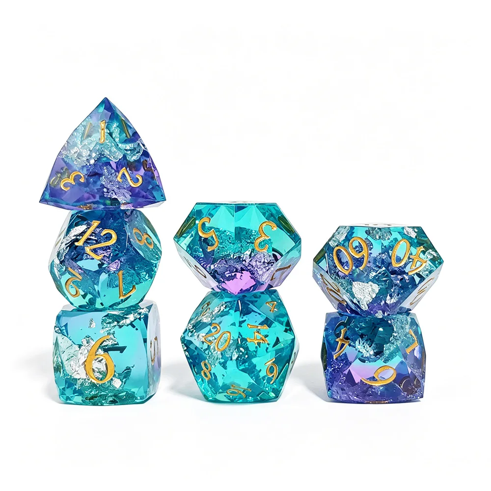 7Pcs Resin Polyhedral Dice Set, Gradient Color, Gold Number, Multifaceted Sharp Edge Tabletop Game Dice For DND RPG Role Playing
