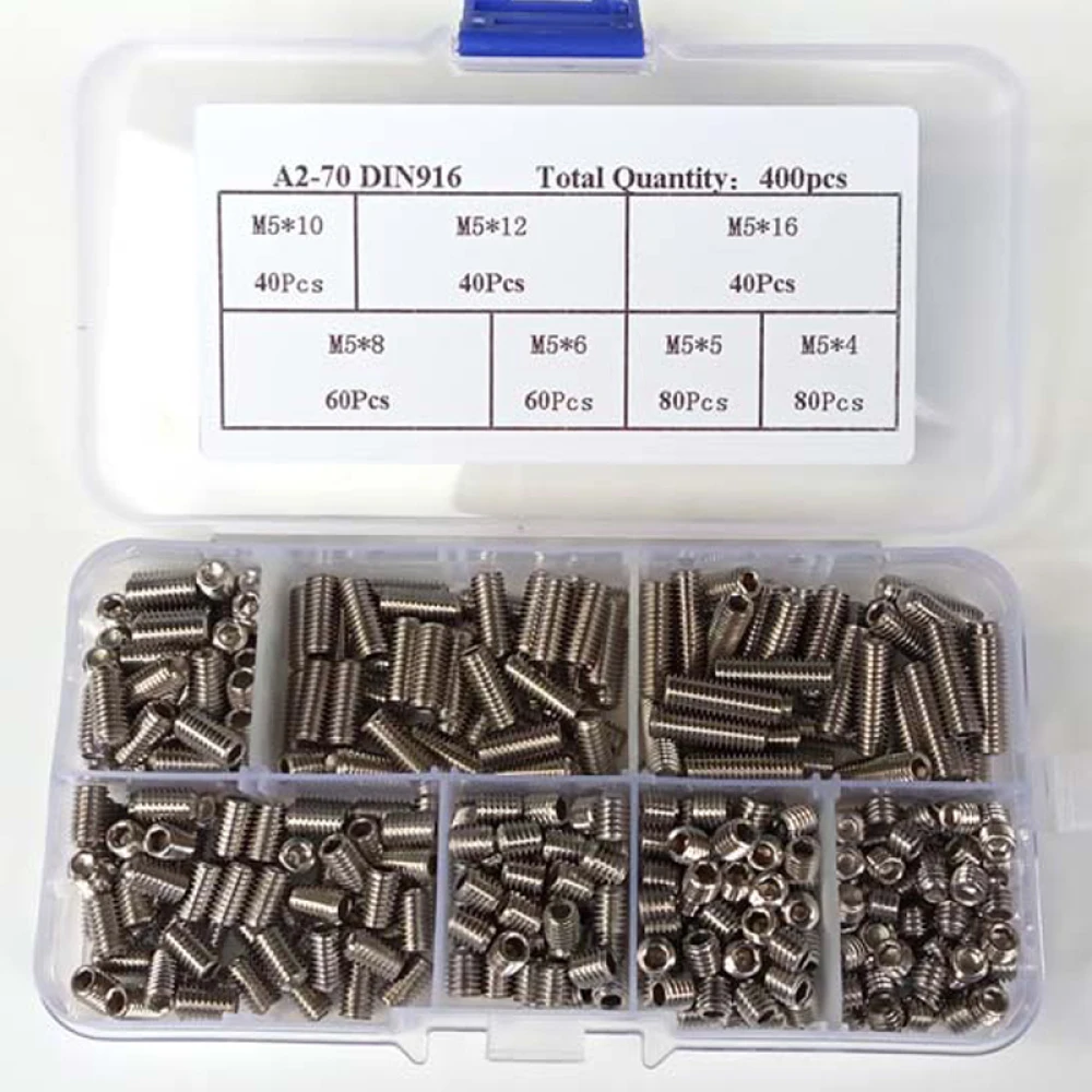 400 buah M5 Stainless Steel Hex Hexagon Socket Meter Set sekrup aneka Kit Allen Cup Point Grub sekrup Set baut dengan wadah