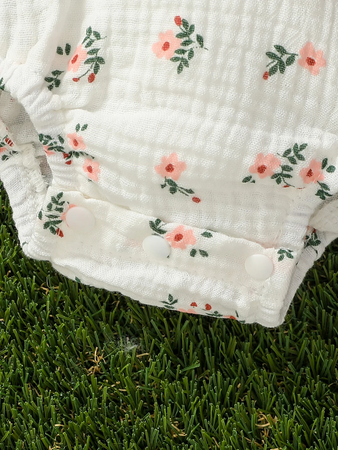 Baby Cute Girl Summer Clothes Ruffled Sleeves Floral Jumpsuit Romper Outfit Set (Without Headband)