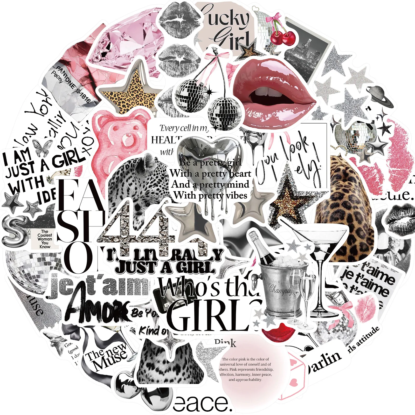 50/100PCS Silver Lucky Girl Handbooks Creative Stickers Notebook Stationery Box Helmet Stickers image 3